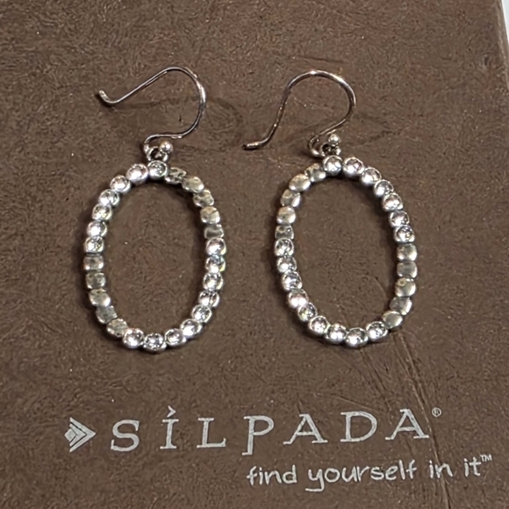 Silpada Sterling Silver & Swarovski Crystal Oval Glitz Drop Earrings - Picture 2 of 9